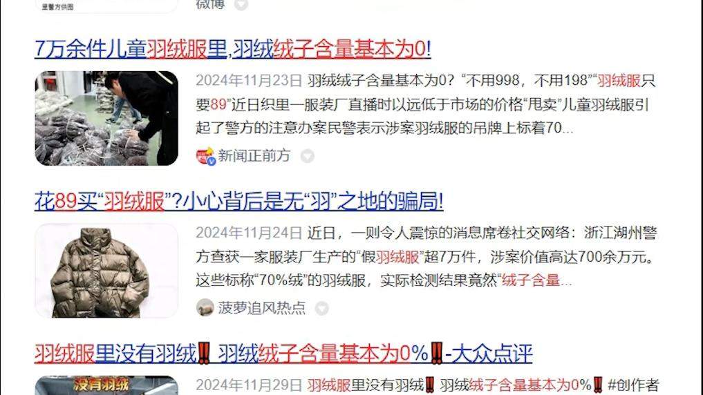 羽绒服“假绒”乱象调查：“羽丝”“绒丝”到底是什么？