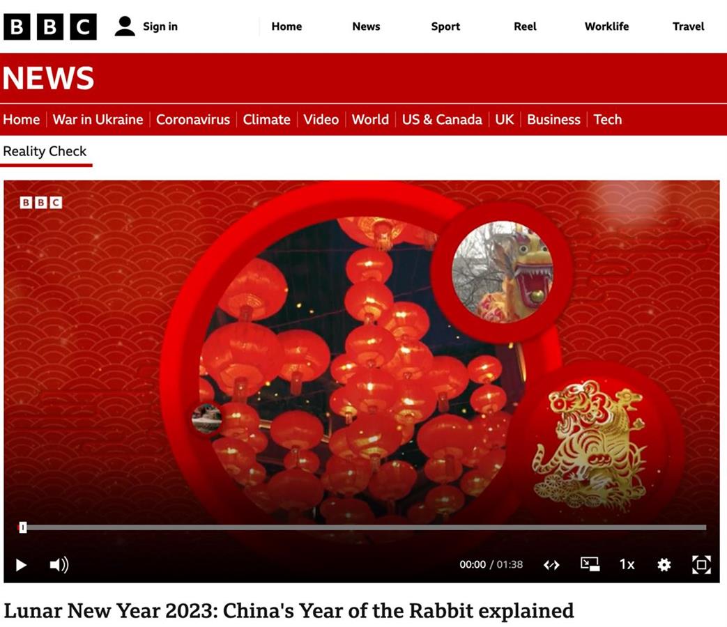 1月22日中国迎来农历春节。英国广播公司（BBC）在1月19日发布一则视频，专门介绍中国春节，并用英文科普了“兔年”的含义。  BBC截图  据视频介绍，全世界