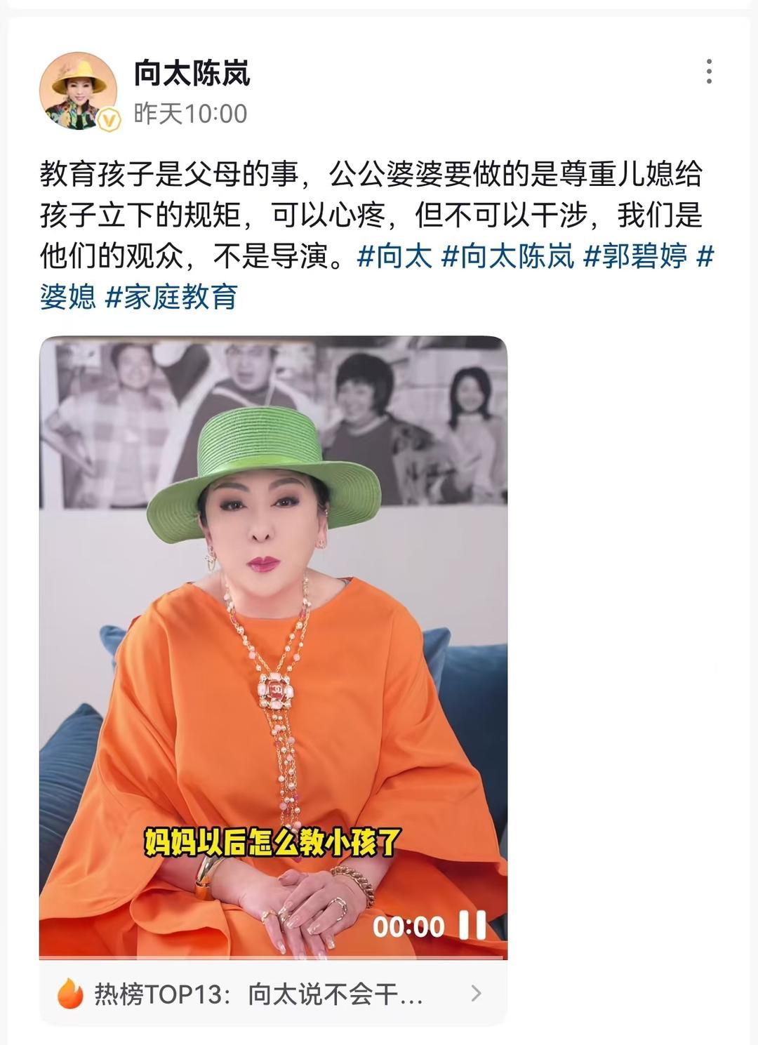 向太陈岚谈孙辈教育：我们只能做观众，不能当导演