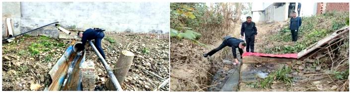 天门生态环境执法人员取水样监测