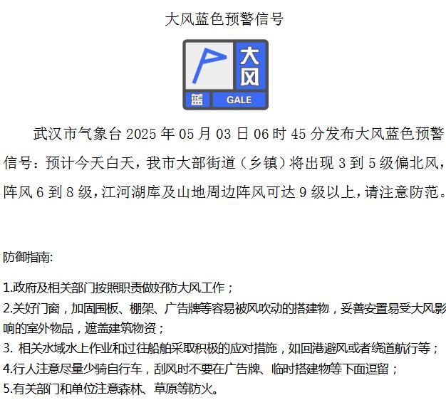 武汉发布大风蓝色预警，雷雨已在来的路上