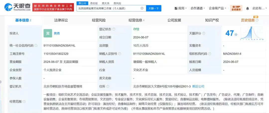 黄霄雲工作室成立仅1年，烟火里的尘埃已被成功注册为商标
