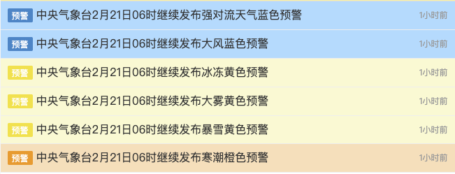 中央气象台继续六预警齐发！全国多地进入雨雪最强时段