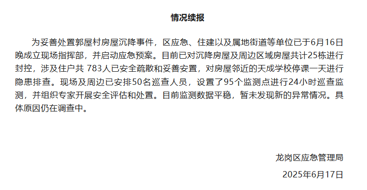 深圳一小区房屋沉降，官方：已疏散783人