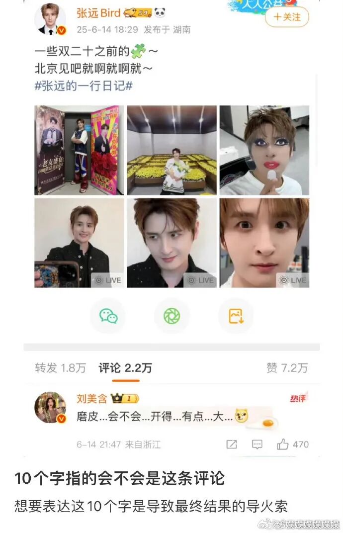 因一句评论就分手？网友猜测刘美含、张远分手原因，刘美含点赞网友评论