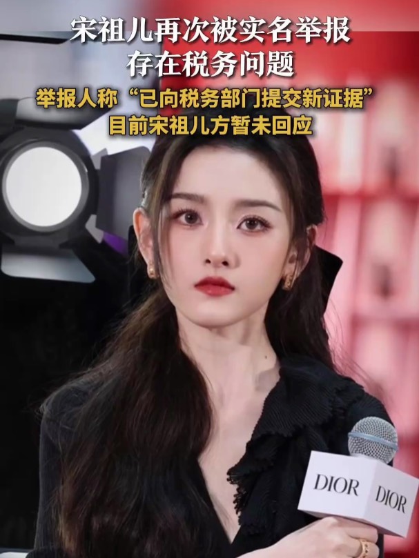 演员宋祖儿再次被实名举报税务问题，举报人称已提交新证据，宋祖儿方暂未回应
