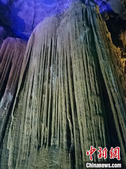 5月17日，广西桂林市永福县金钟山乾龙天坑底部溶洞里美丽的钟乳石。　周利朔 摄