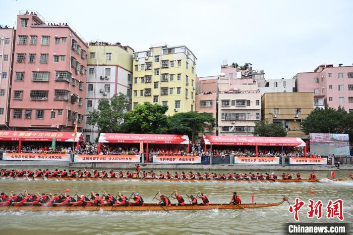 图为龙舟比赛中。　陈楚红 摄