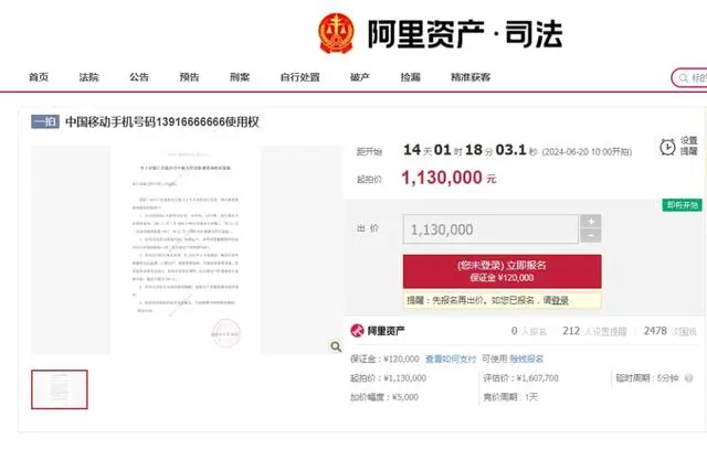 尾號(hào)6666666手機(jī)號(hào)起拍價(jià)113萬 誰拍走了？