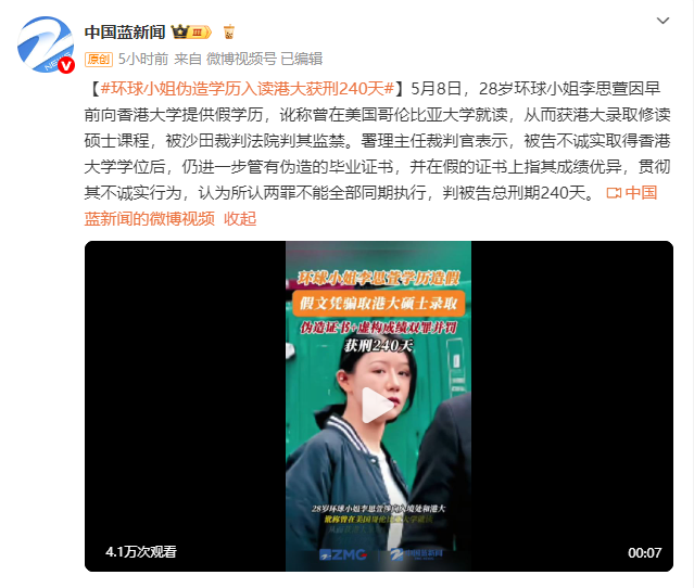 李思萱被判入狱！去年刚获环球小姐称号
