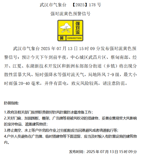 黄色预警！今天下午到前半夜，这些地方有强对流天气