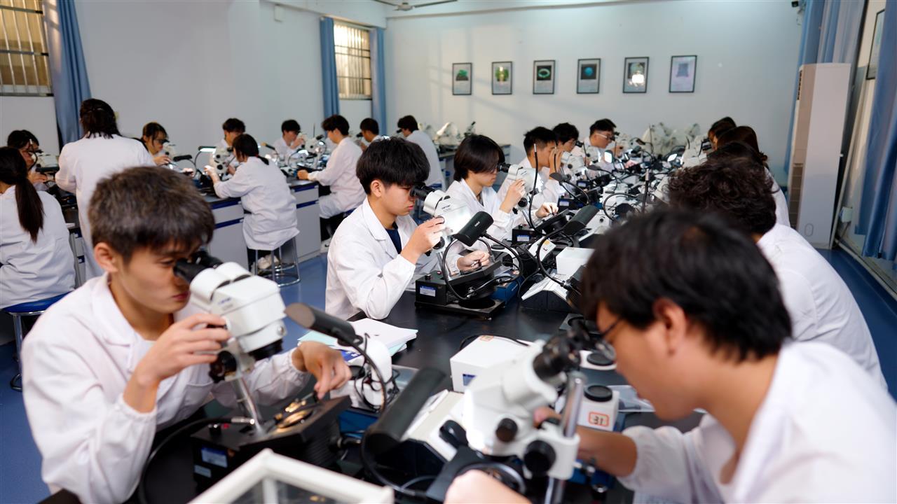 湖北国土资源职业学院宝玉石鉴定与加工专业学生开展宝石显微镜实训教学.jpg