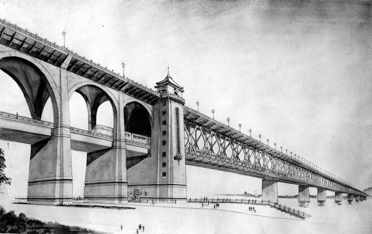 唐寰澄《武汉长江大桥桥头堡设计 25 号方案图》（中铁大桥局 提供）.jpg