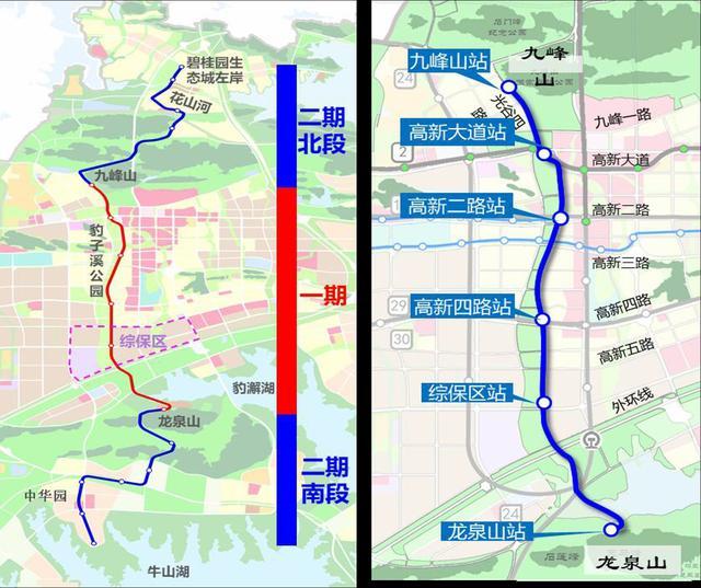 “光谷空轨”整体走向和一期工程六座车站分布示意图。通讯员供图