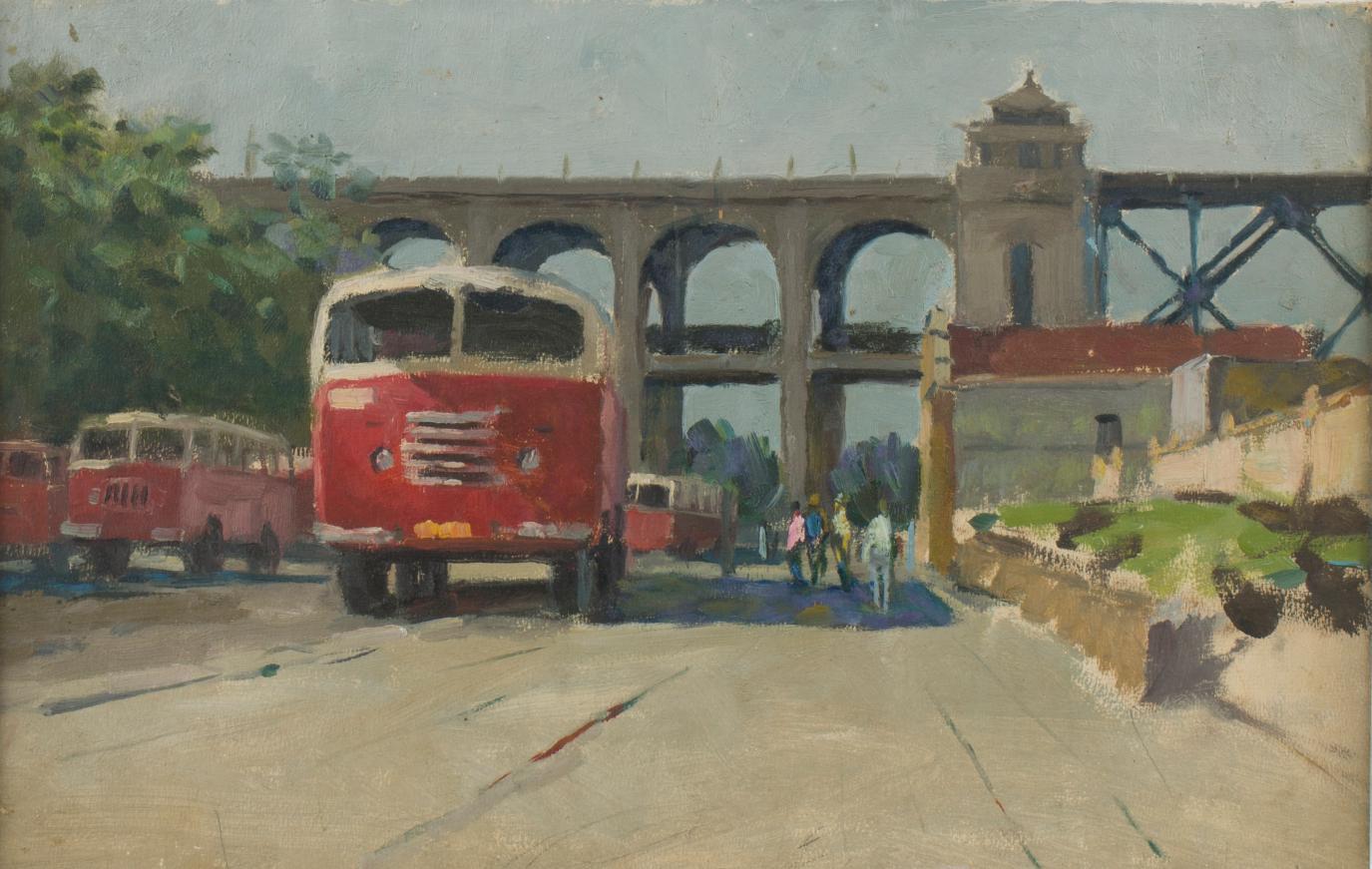 田少鹏《大桥下的汉阳门》纸板油画 30cm×47cm 1972年 湖北美术馆藏.jpg