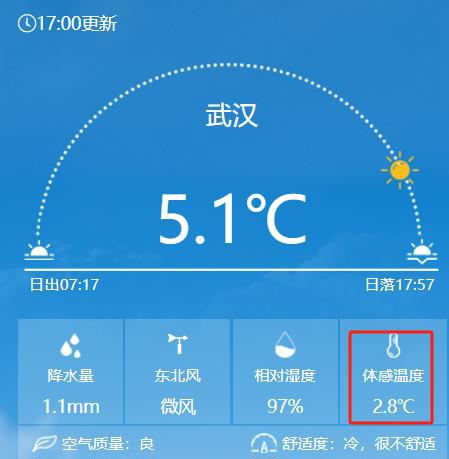 29日下午5时，武汉5.1℃，体感温度2.8℃.png