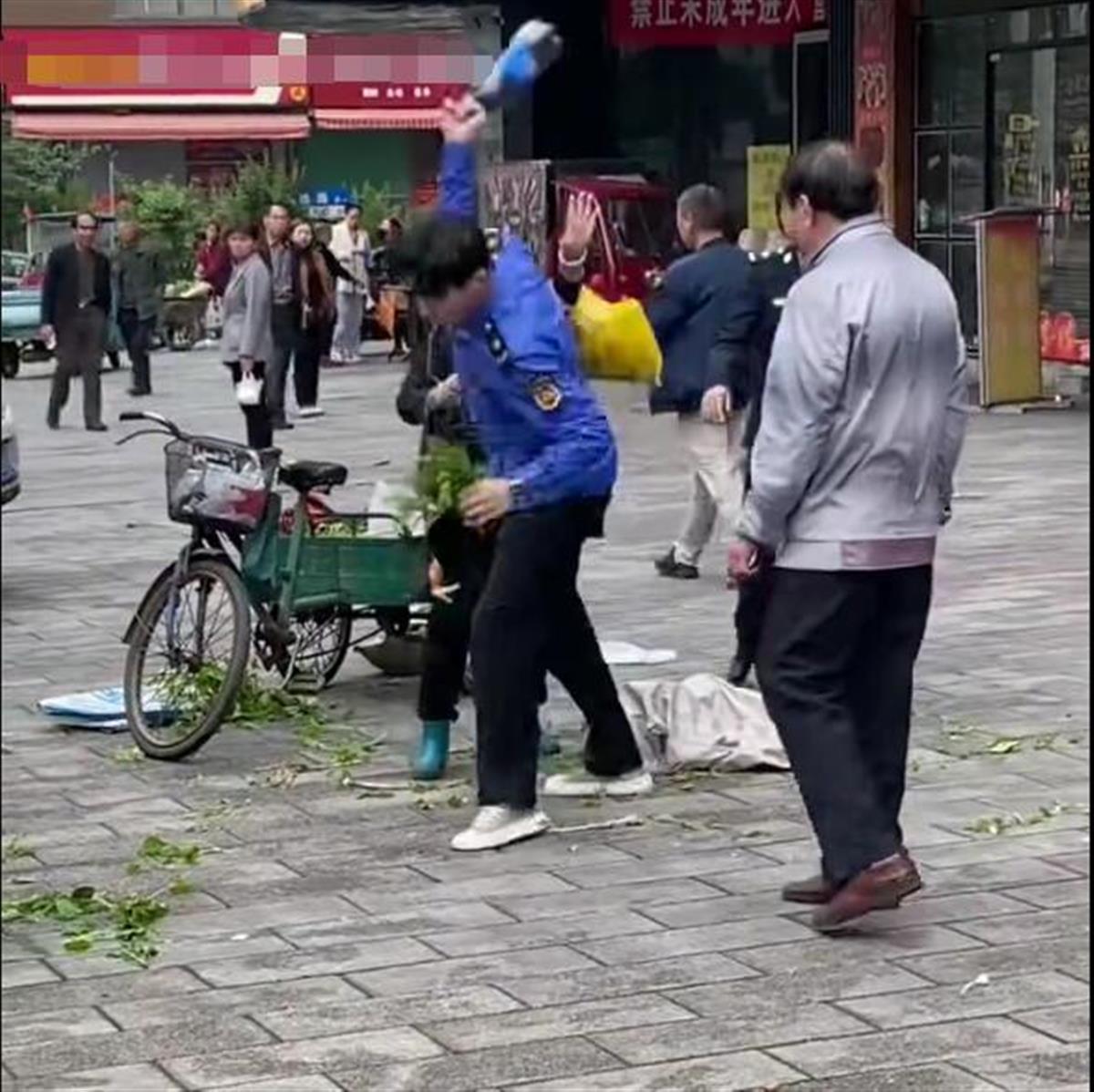 湖南嘉禾一城管当街抛扔老人物品砸到路边小车,官方:事件已得到处理 | 极目新闻