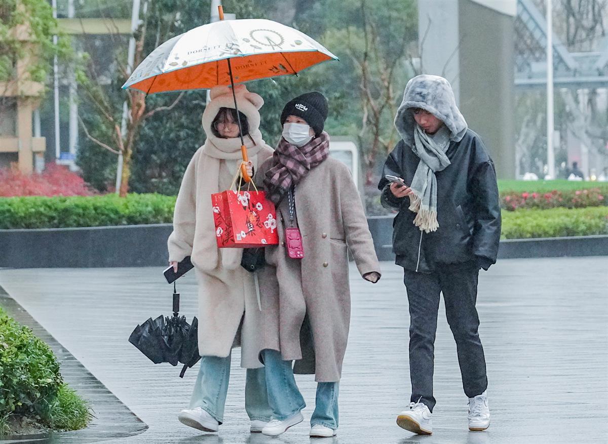 武昌武珞路,人们顶着寒风前进2月20日,寒潮大风来袭,武汉气温降到0