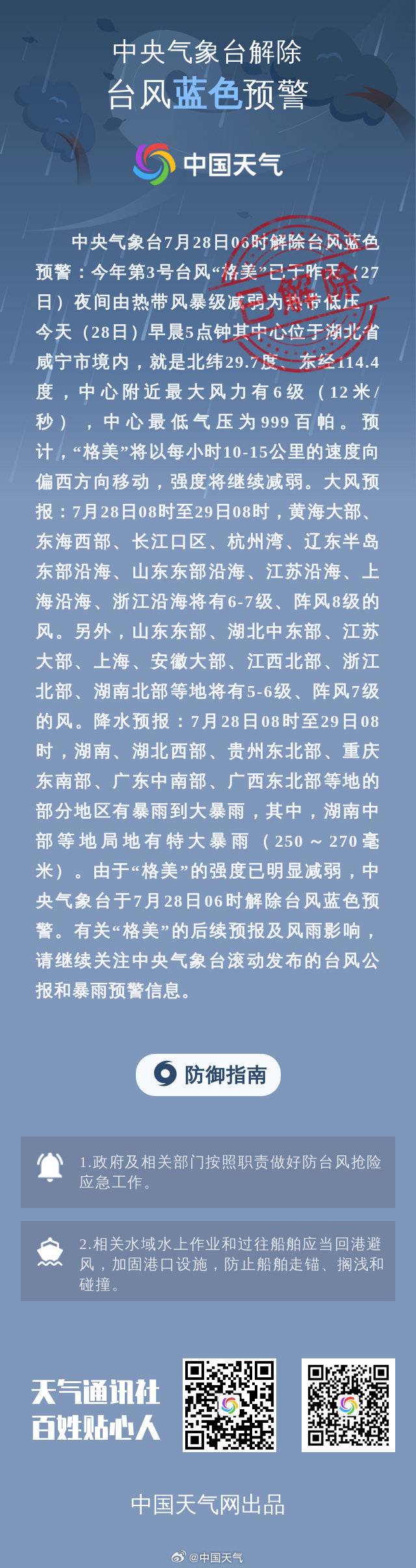 台风“格美”减弱，中央气象台解除台风蓝色预警 | 极目新闻