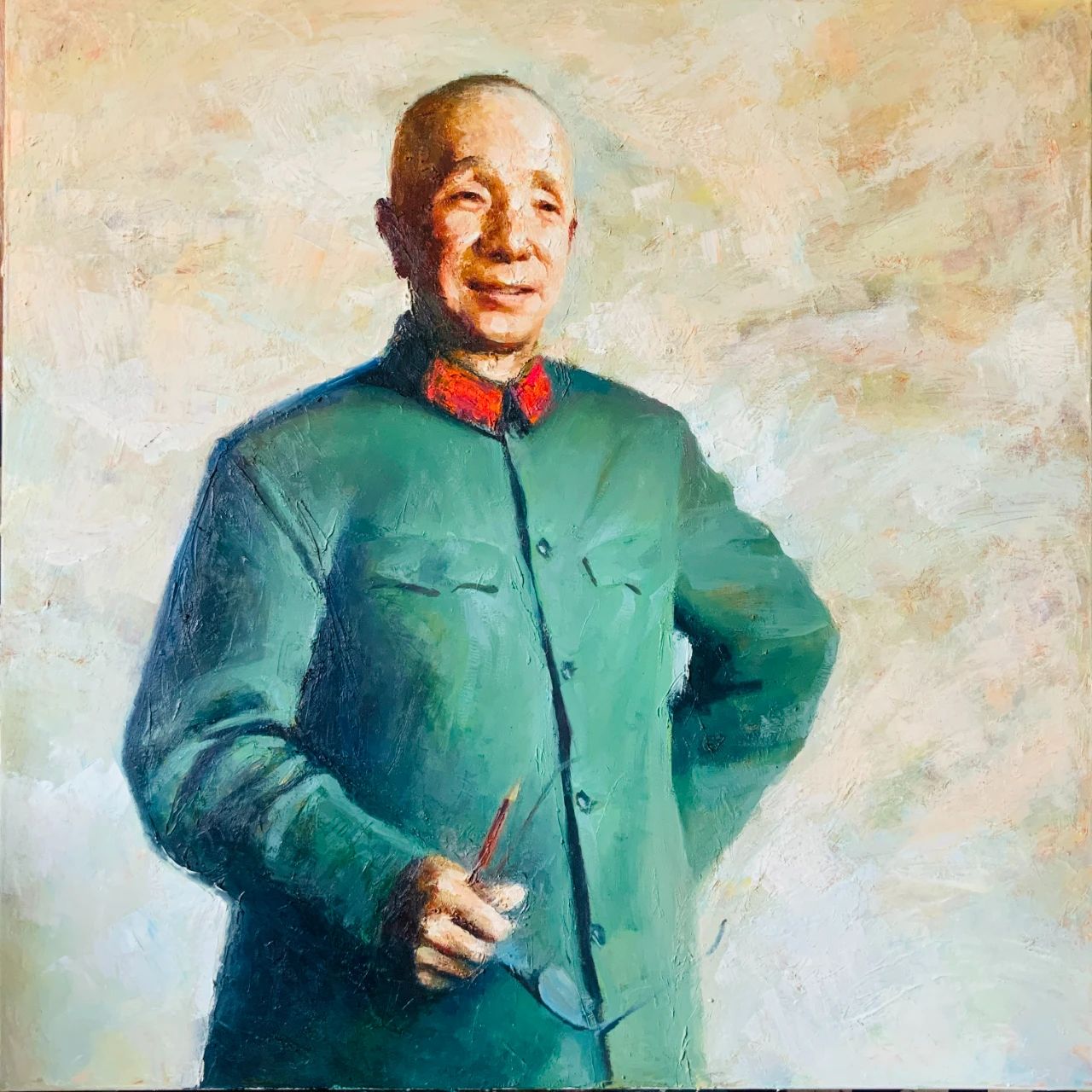 油画——《缅怀战神——粟裕》尺寸100cm*100cm油画——《党的精神扬