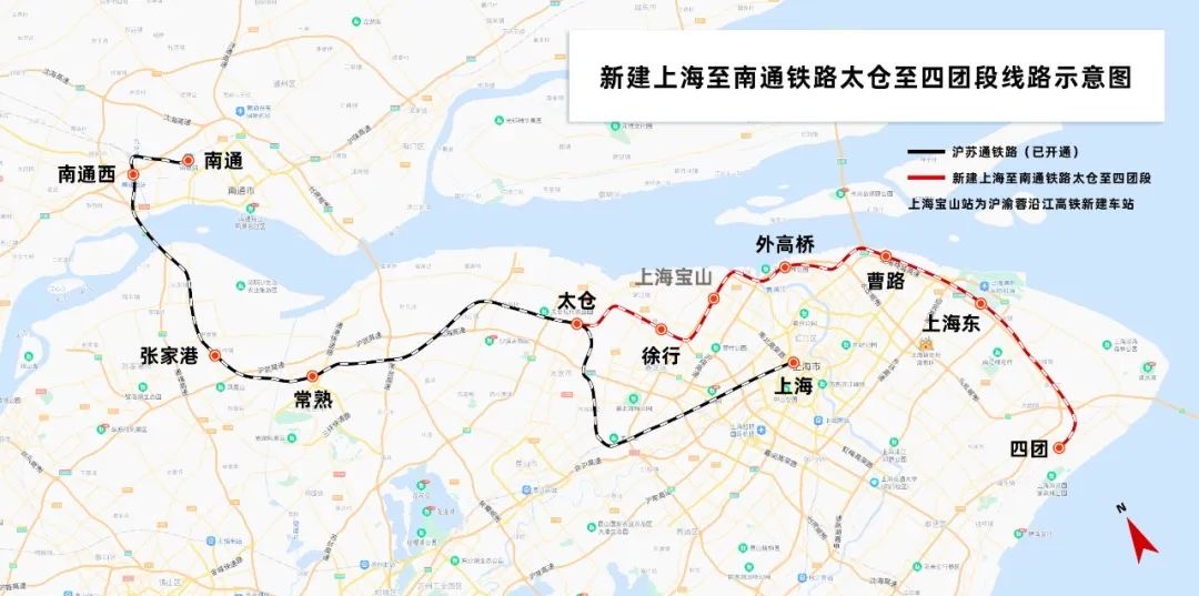 新建上海至南通铁路太仓至四团段线路示意图.受访者 供图