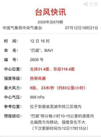 台风“巴威”正过境安徽，长江干线湖北鄂州至安徽马鞍山段已全面禁航