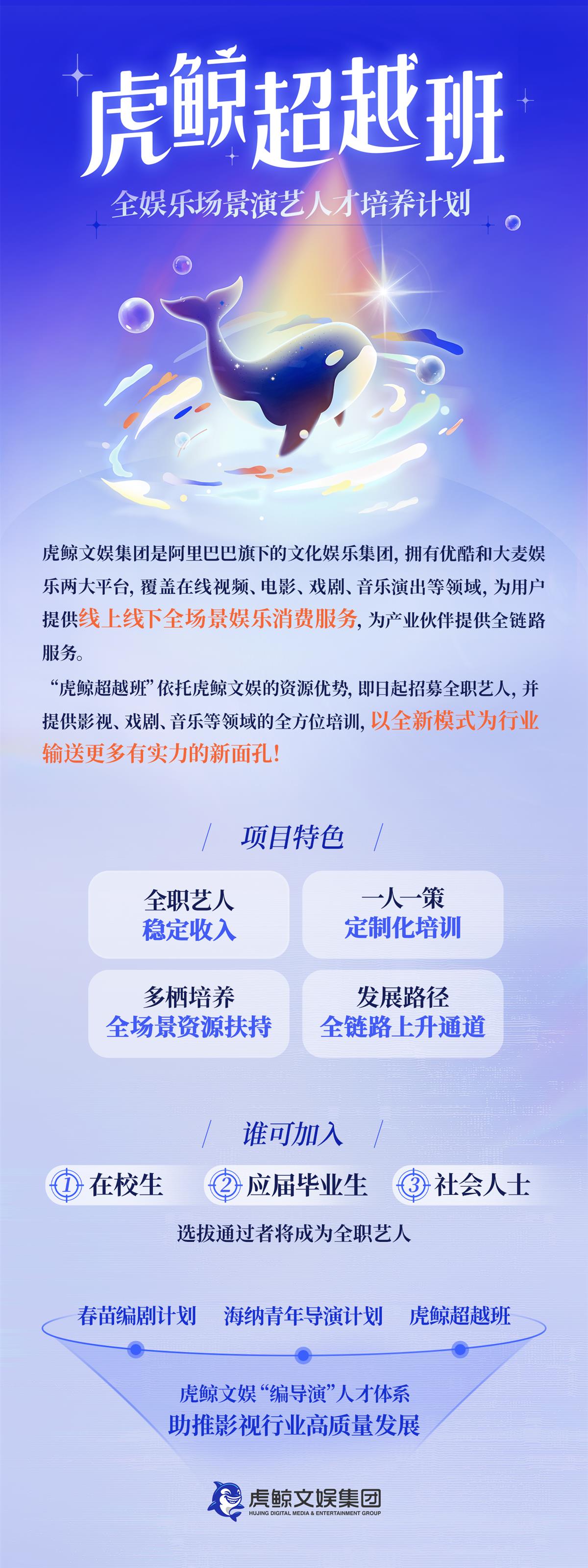 国内首个“全娱乐场景”演艺人才培养计划来了，虎鲸文娱推出“虎鲸超越班”