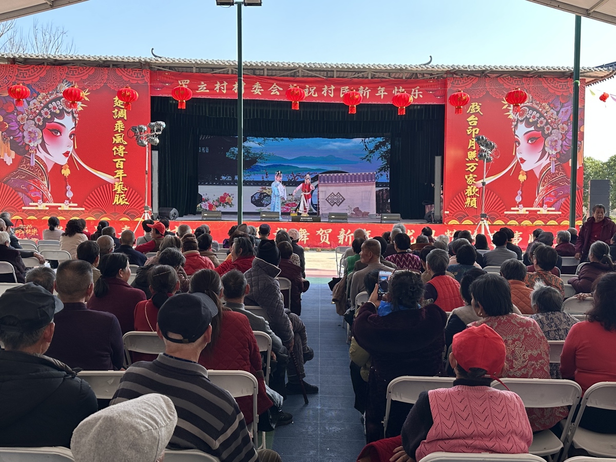正月初五，黄陂区楚剧团“木兰村戏”走进东湖高新罗立村，上演《太平村》《站花墙》《打金枝》三出经典折子戏。婉转楚韵唱响乡野，戏台上下年味交融。这场接地气的文化盛宴，让传统戏曲从剧场走进村落，在高新区落地生花，服务当地群众近2000人次，广受好评。.jpg