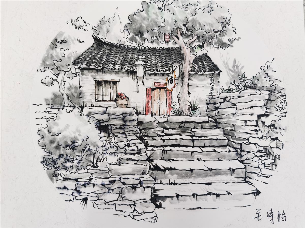 走出校门户外写生,高中举办美术作品展