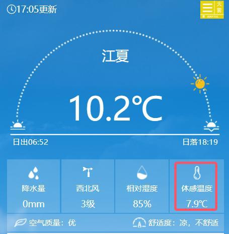 下午5时武汉气温10.2℃，体感温度仅7.9℃.png