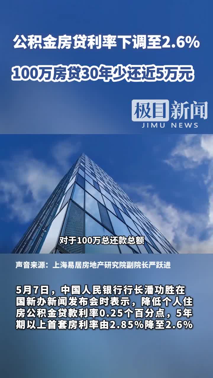 公积金贷款利率下调0.25个百分点，100万房贷30年少还5万元| 极目新闻