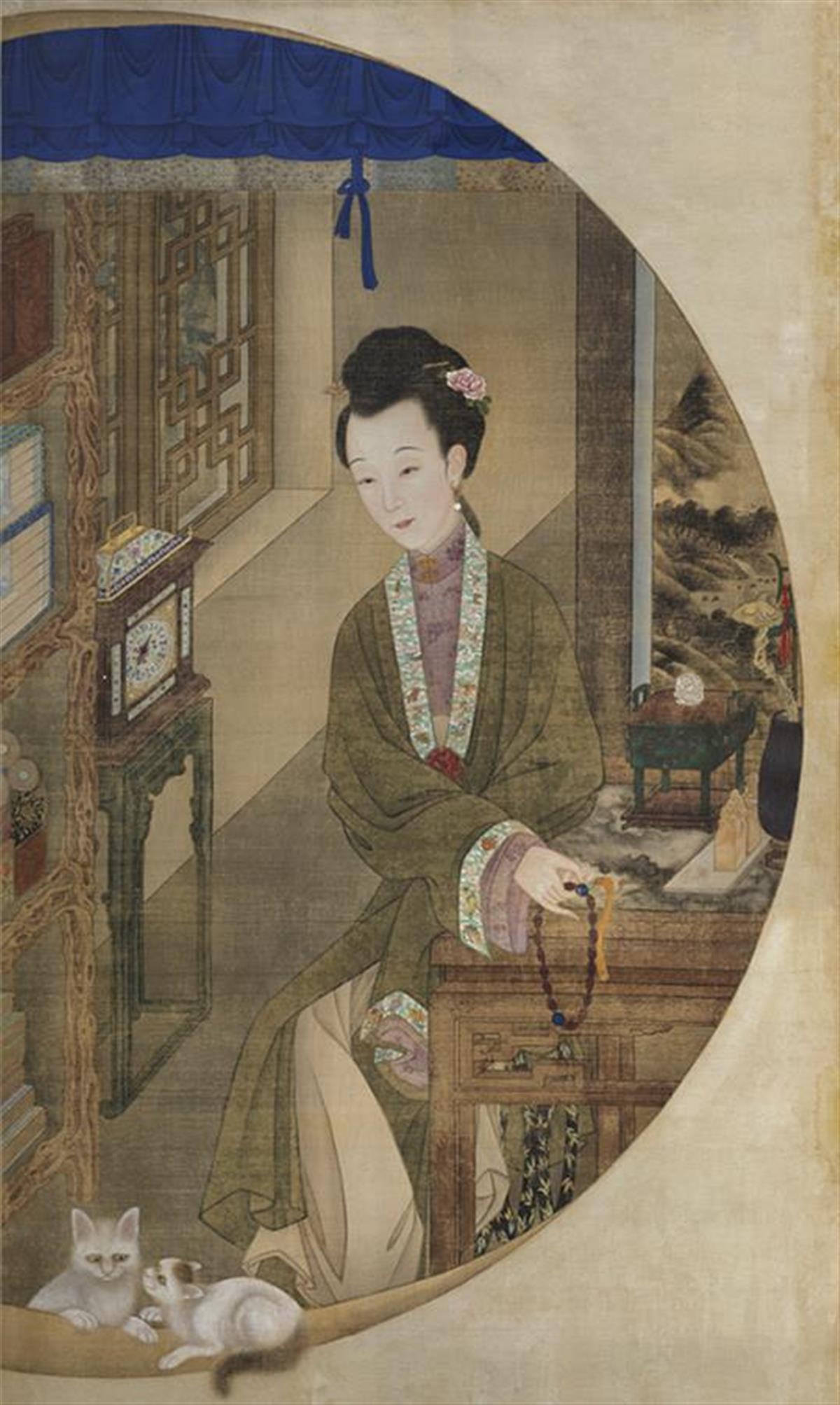 雍亲王题书堂深居图屏·捻珠观猫轴.png