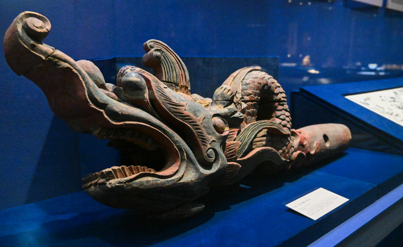 民国木雕彩漆龙舟龙头端午节起源古老,蕴含众多民俗事象,在古代,因