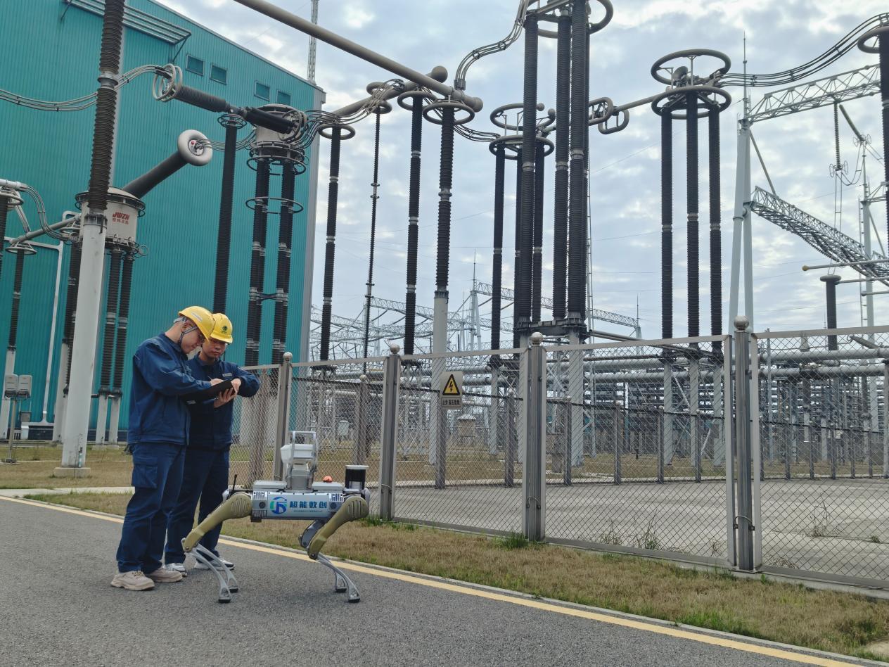 国网湖北直流公司特高压武汉换流变电站运维人员和机器狗协同开展设备巡检.png