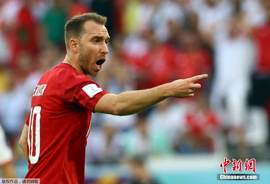 这也是卡塔尔世界杯首个0:0.图为丹麦球员埃里克森.