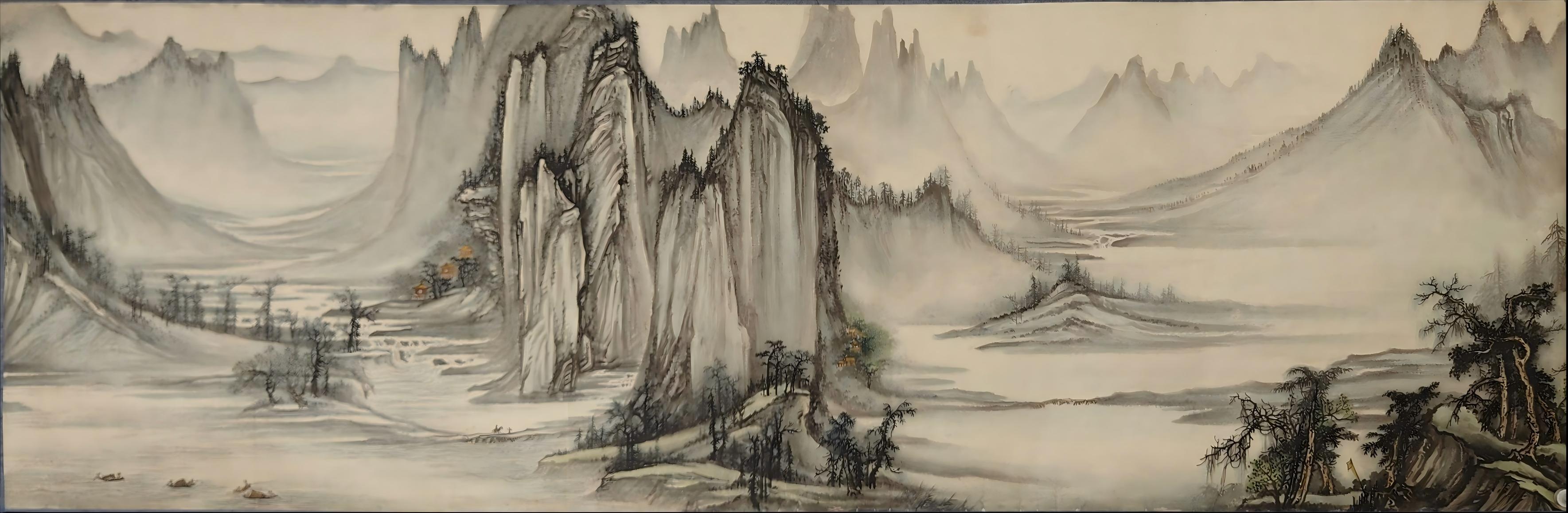 周天林 《仿宋许道宁渔夫图》 70cm×215cm  20世纪70年代.JPG