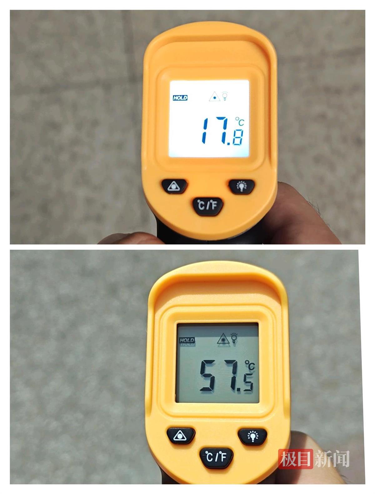 上为记者实测地铁站内温度，下为地铁站口记者实测温度.jpg