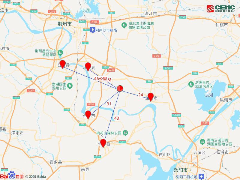 据中国地震台网正式测定，5月1日3时39分在湖北荆州市监利市发生3.7级地震，震源深度8公里，震中位于北纬29.90度，东经112.67度。  （图片来源于中国地震台网）.png