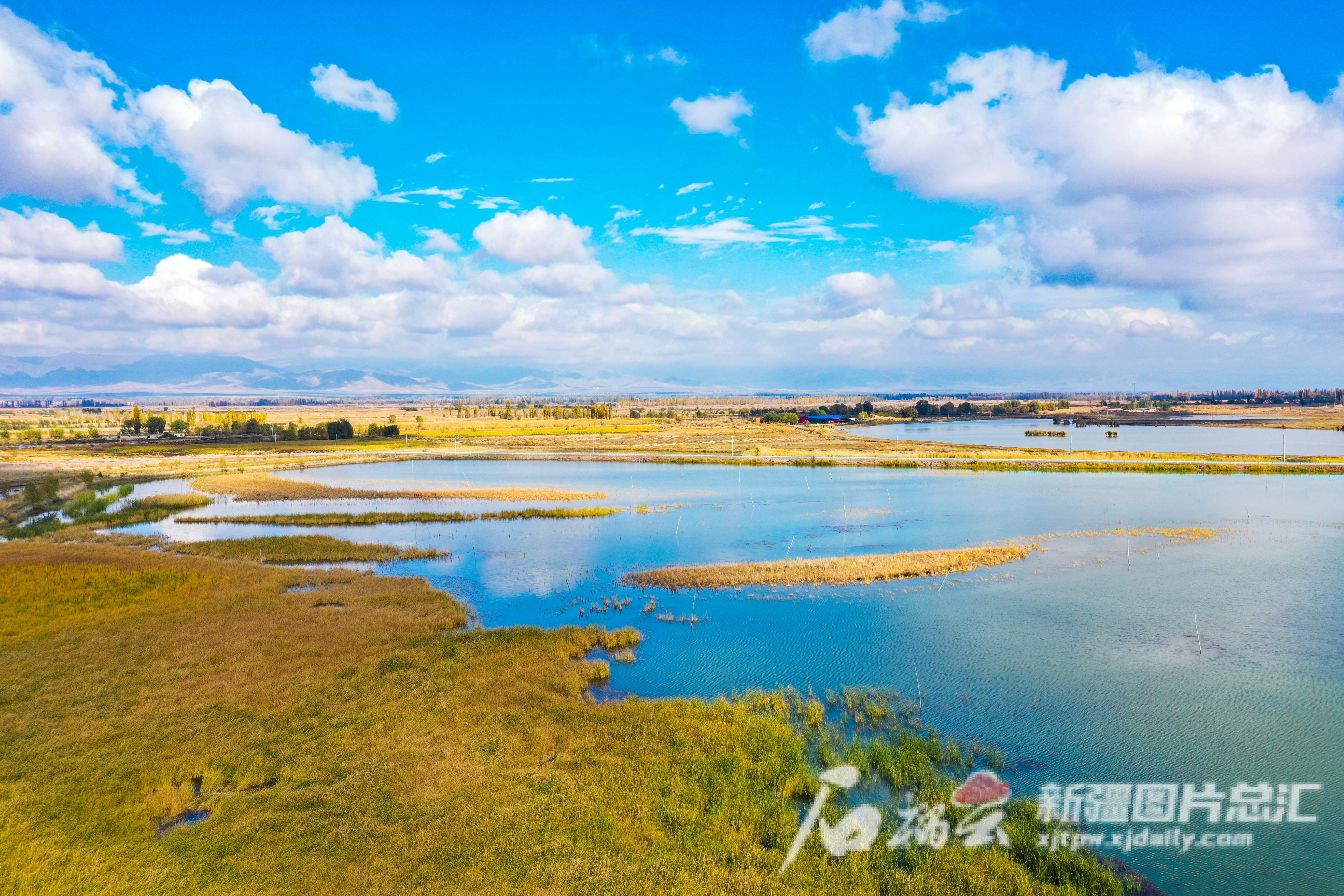 10月25日,俯瞰新源县那拉提国家湿地公园(无人机摄).