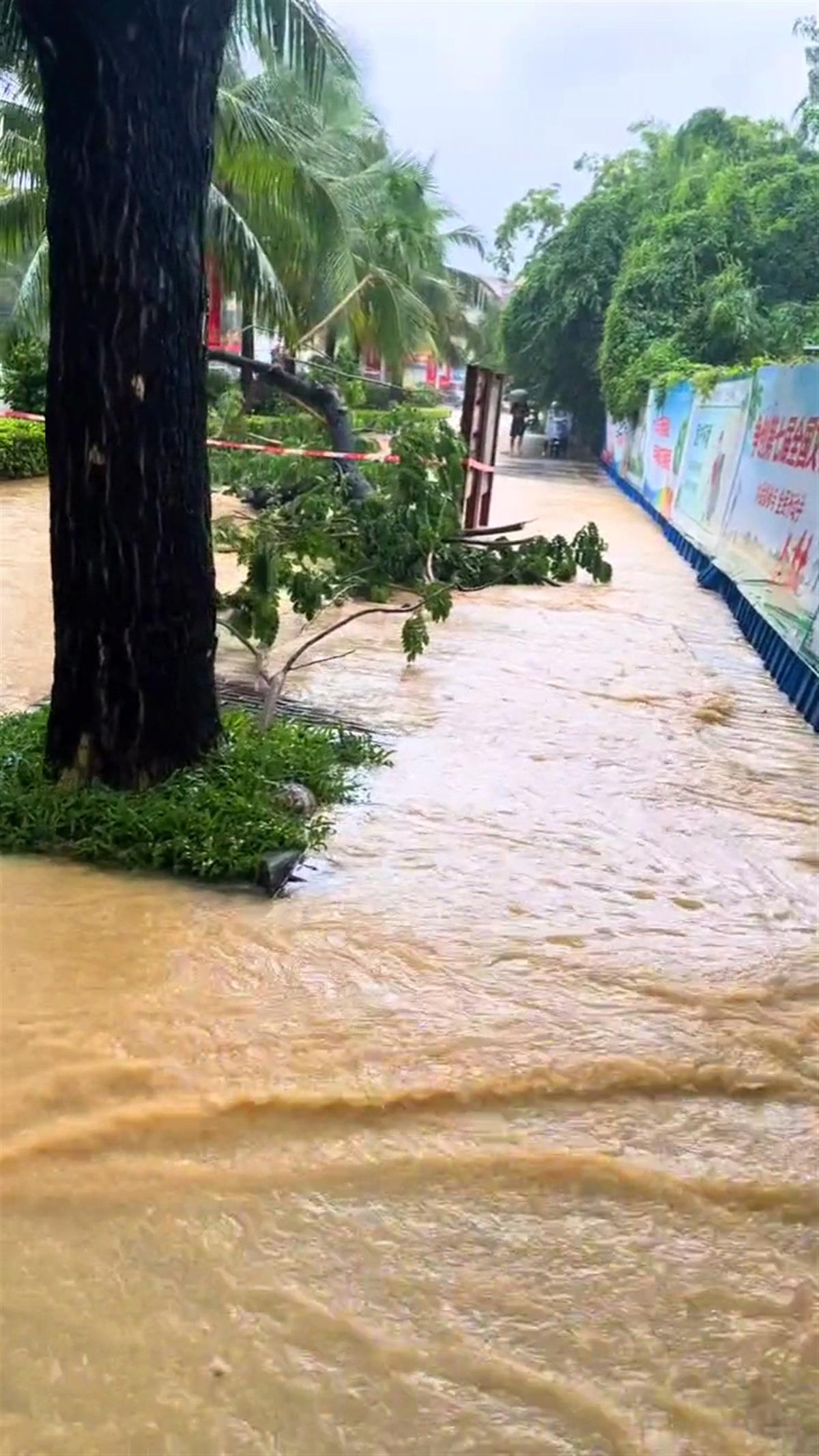 台风"暹芭"袭三亚:市区积水齐腰深,有市民划船出行